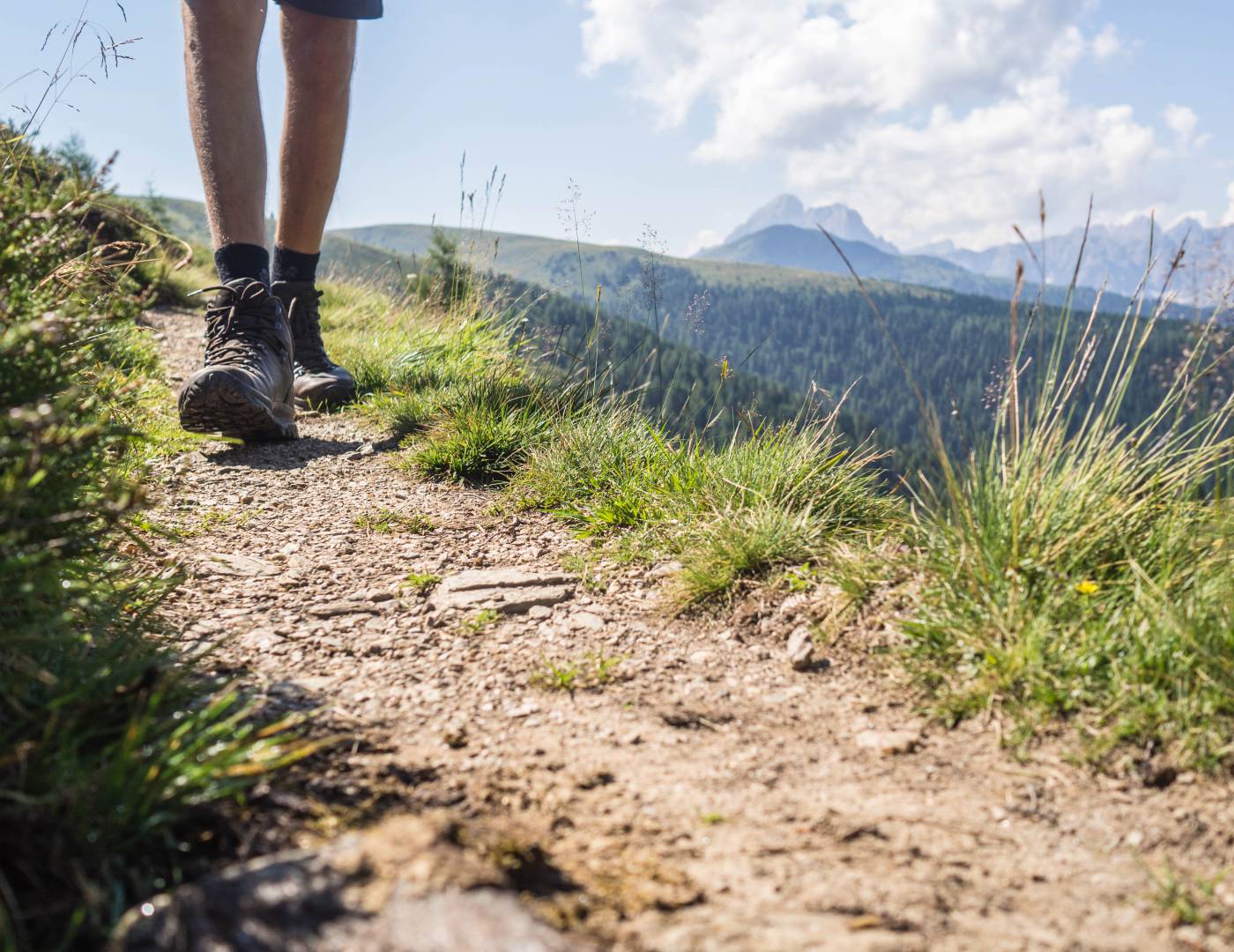Wandern in Südtirol auf sonnigen Panoramawegen in den Bergen
