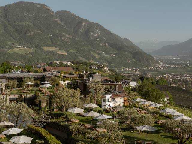 Blick in den traumhaften, sommerlichen Erika-Garten in Dorf Tirol